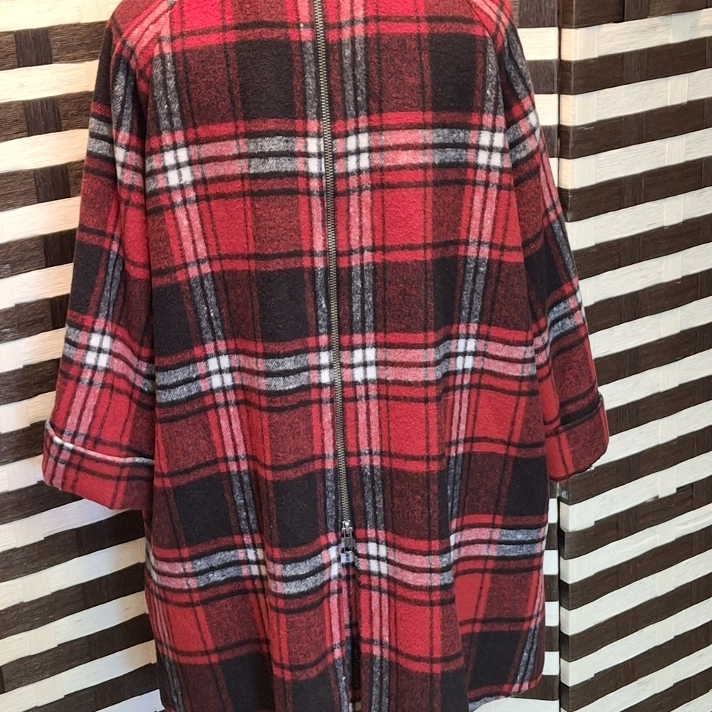 Boho Chic New York Red Plaid Relax Fit Shirt Jacket Tunic  Women Size Medium - Picture 8 of 16